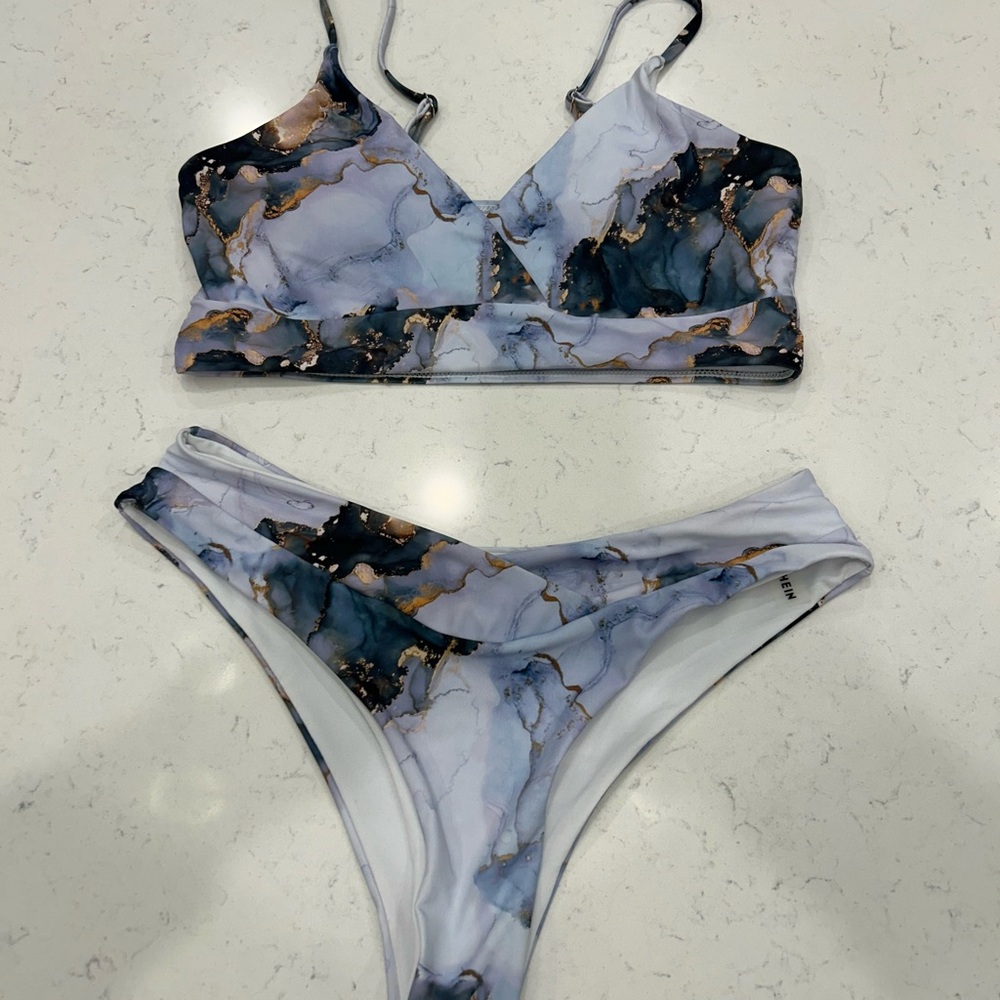 (3 for $10) SHEIN Classic Blue and Gold Marble Bikini